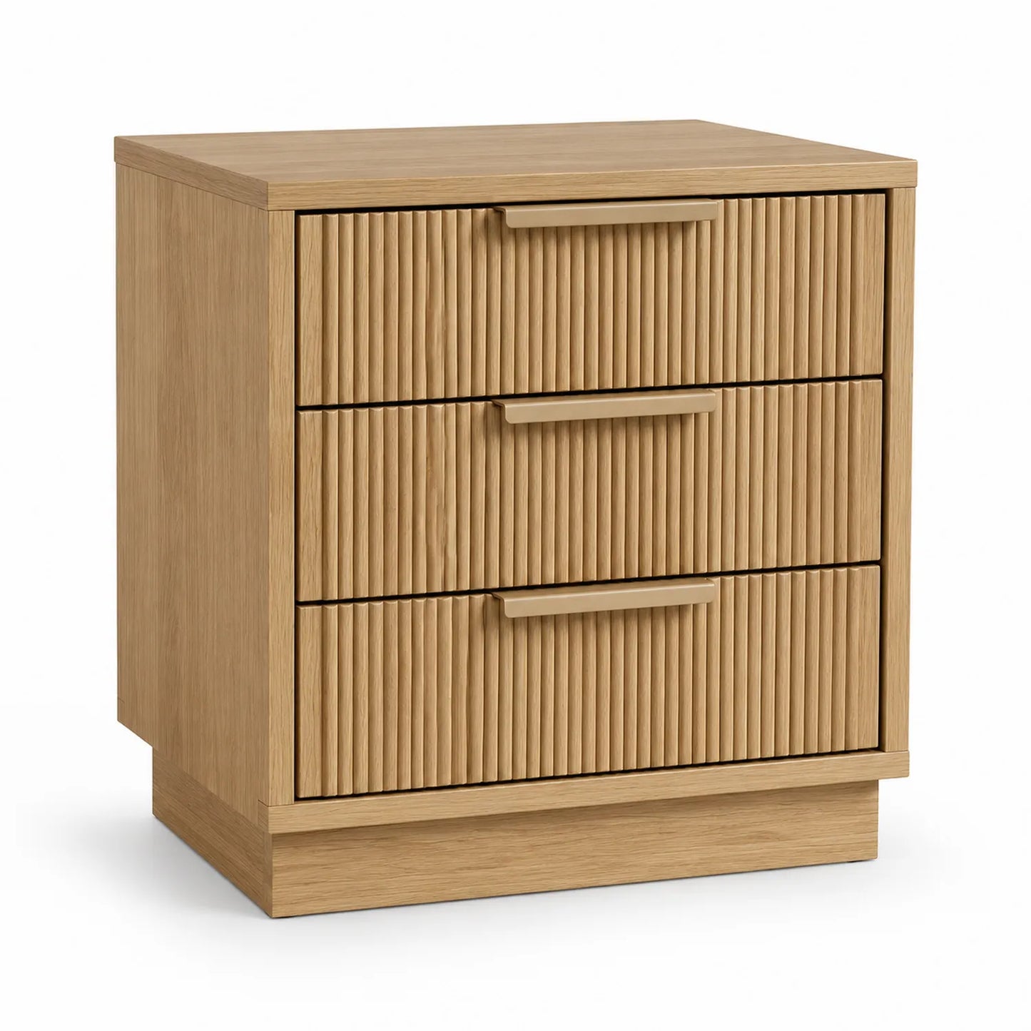 Comodino in legno con tre cassetti rovere naturale