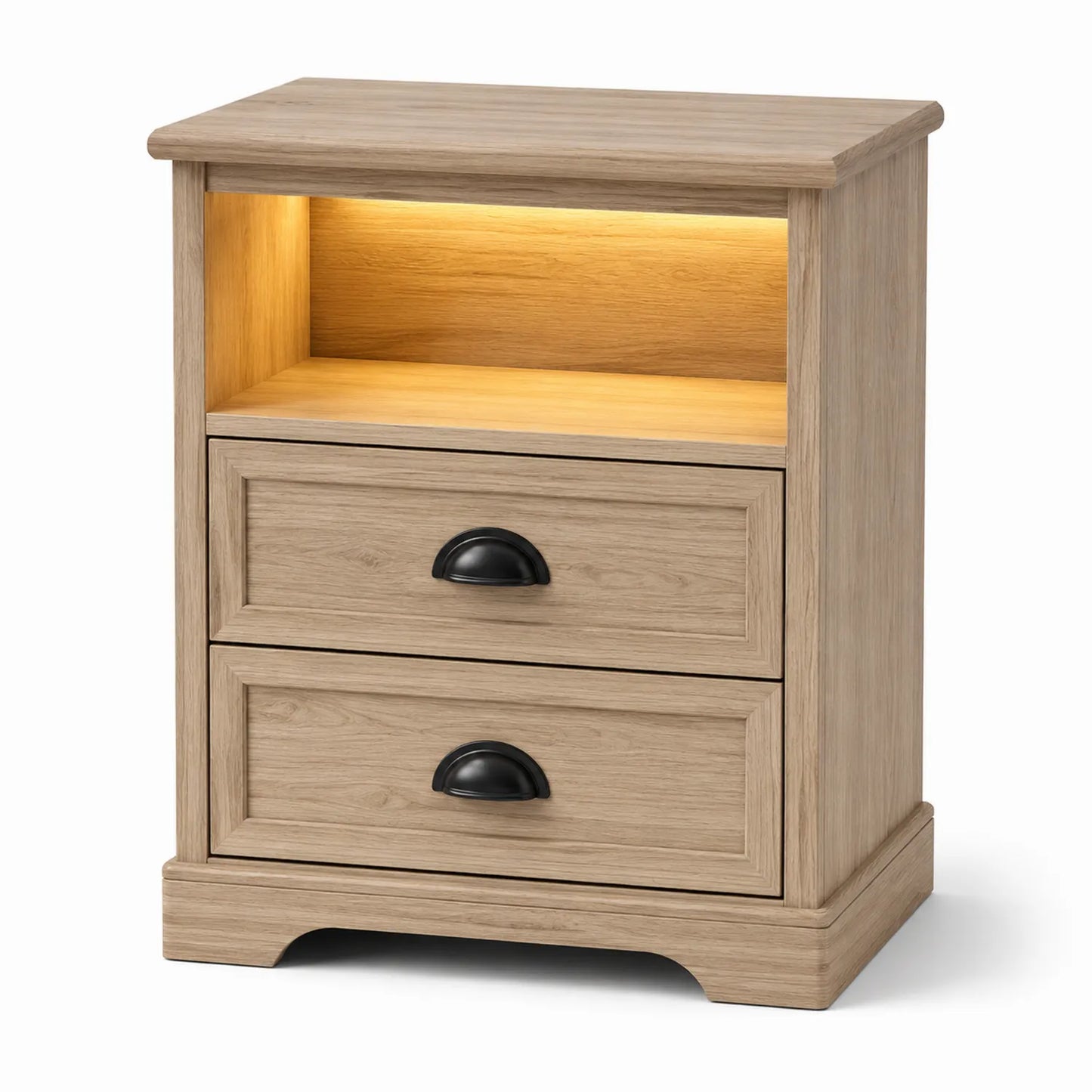 Comodino in legno con cassetti e illuminazione integrata 60x40x55 cm