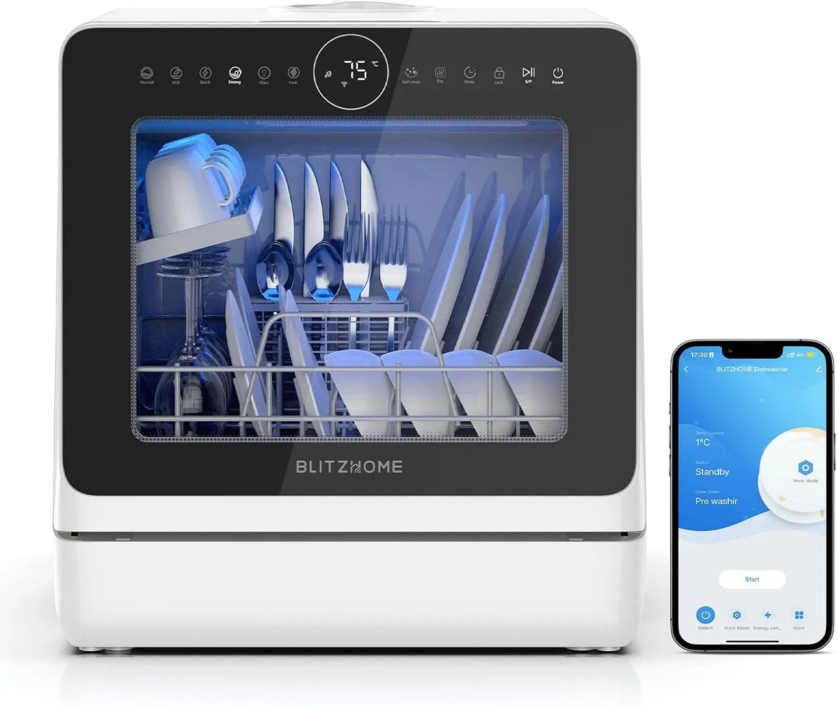 Lavastoviglie, portatile, Controllo Smart App, BLITZHOME Mini Lavastoviglie Portatile da Tavolo