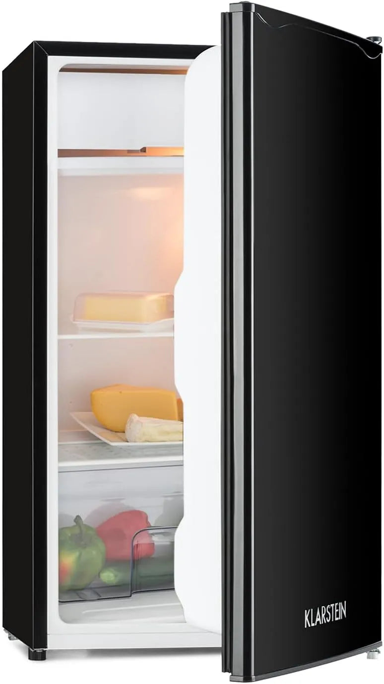 Klarstein Frigorifero, 90 L, classe energetica E, vano congelatore, nero, 2 Ripiani in Vetro, 5 Livelli di Temperatura, Capacità del Frigo: 90L