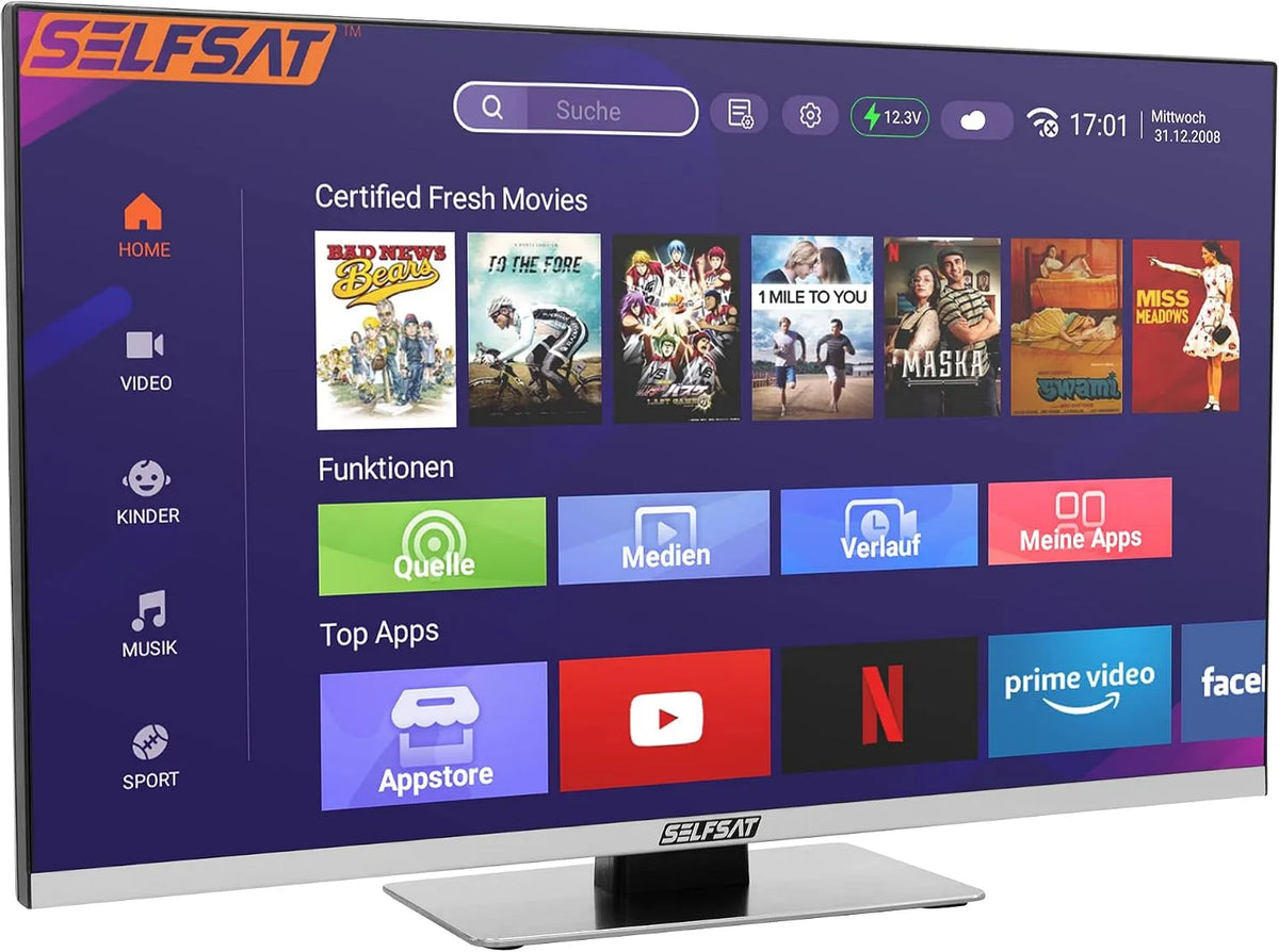 Smart TV cm, 24, 60 cm, televisore, Wi-Fi, senza cornice, Bluetooth, DVB-S2, SELFSAT Smart TV LED 1260