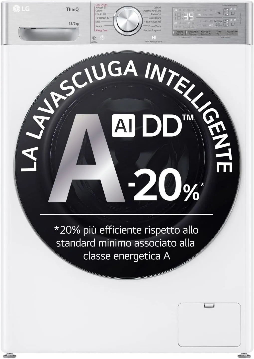 LG D4R9513TPWC 13, 7kg Lavasciuga, 7 kg, classe energetica D, lavatrice, asciugatrice, vapore, Wi-Fi, bianco, 1400 Giri, Serie R9, TurboWash 360
