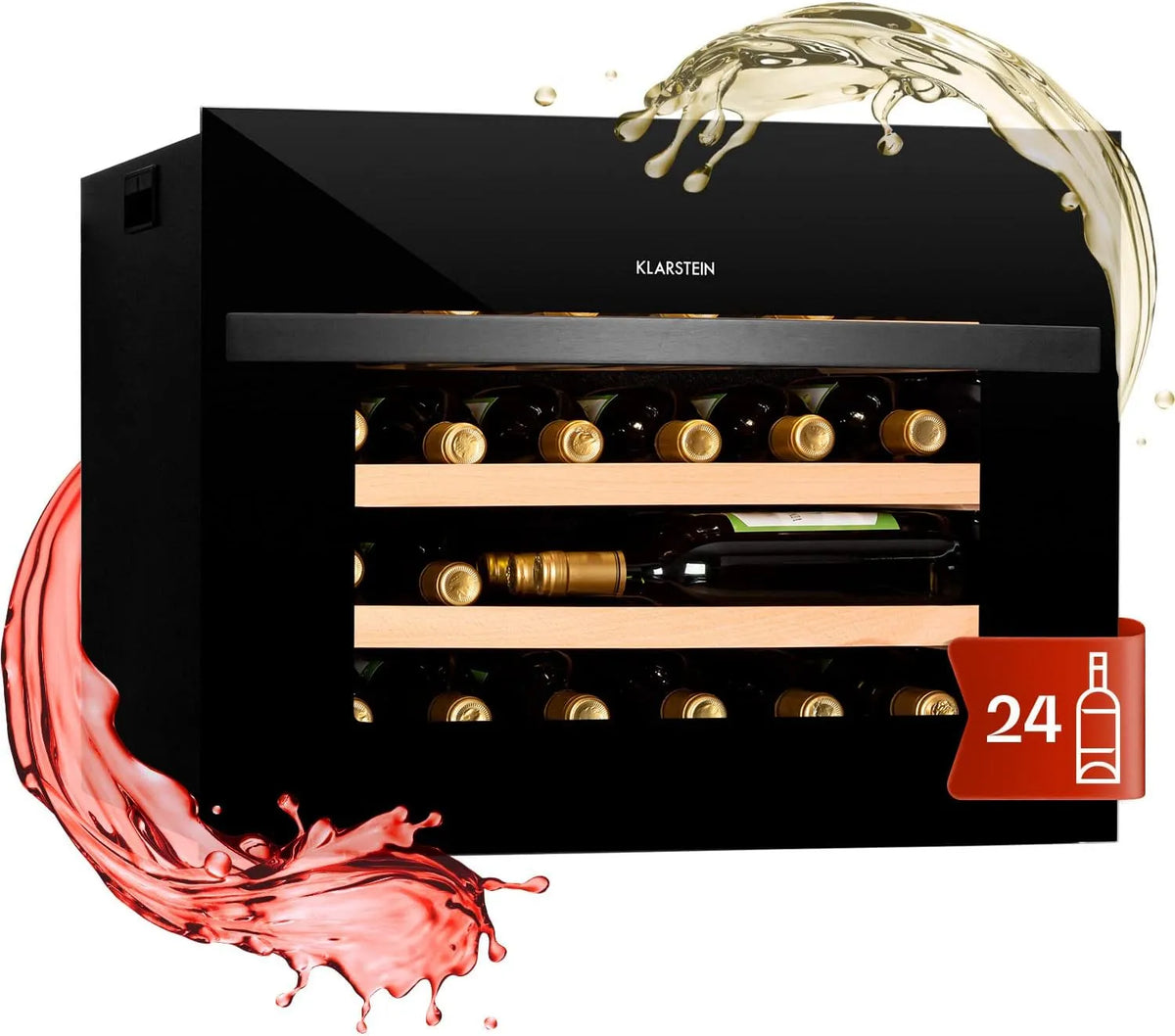 Klarstein Cantinetta vino, 51 L, 24 bottiglie, 5 a 20 °C, esterno, touch, bianco, 51L, Cantinetta Vino Refrigerata a Zona Singola per Rosso, Interno