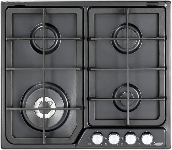 Delonghi PFA46GH Piano cottura a gas, 58 CM, 4 fuochi, ghisa, fornello a gas, DELONGHI PFA46GH PIANO COTTURA 4 FUOCHI 1 DOPPIA CORONA GAS 58 CM