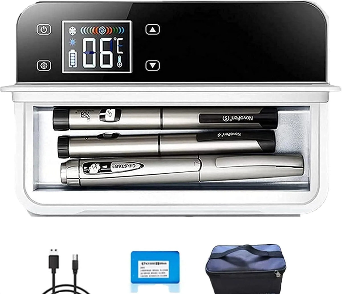 Frigorifero portatile, 2 a 8 °C, USB, auto, trasporto di insulina e farmaci, mini frigo portatile, Smart Box Ricaricabile con Display a LED, Batteria