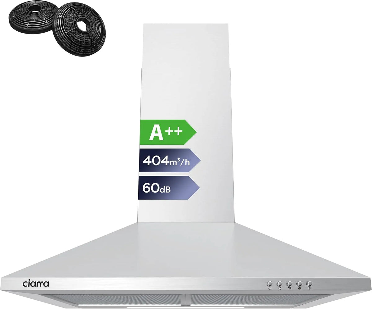 CIARRA Cappa aspirante, 60 cm, 404 m3/h, classe energetica A, cappa da cucina, montaggio a parete, h Plateado
