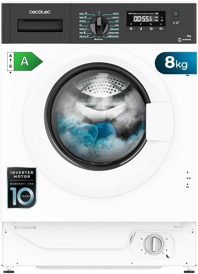 Cecotec Bolero Dresscode 840 Lavatrice, 1950 W, 16 programmi, 8 kg, Inverter, vapore, 1400 giri, min Programmabili, Display LED, Basso Consumo