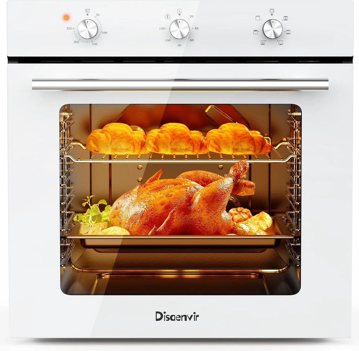 Forno elettrico per pizza, 60 cm, 60 L, 6 programmi, da incasso, timer, grill, bianco, Funzione Pizza, 2kW, 6 Funzioni, 60L 2, Riscaldamento Rapido