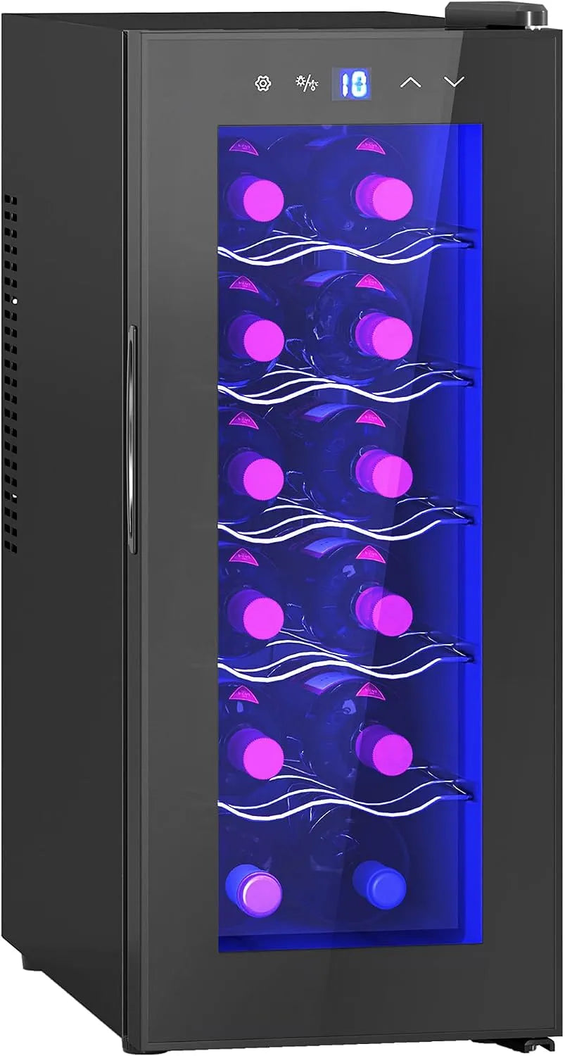 Cantinetta vino, 34 L, 12 bottiglie, 8 a 18 °C, nero, HOMCOM Cantinetta Vino Refrigerata 12 Bottiglie 34L 8-18°C Nero