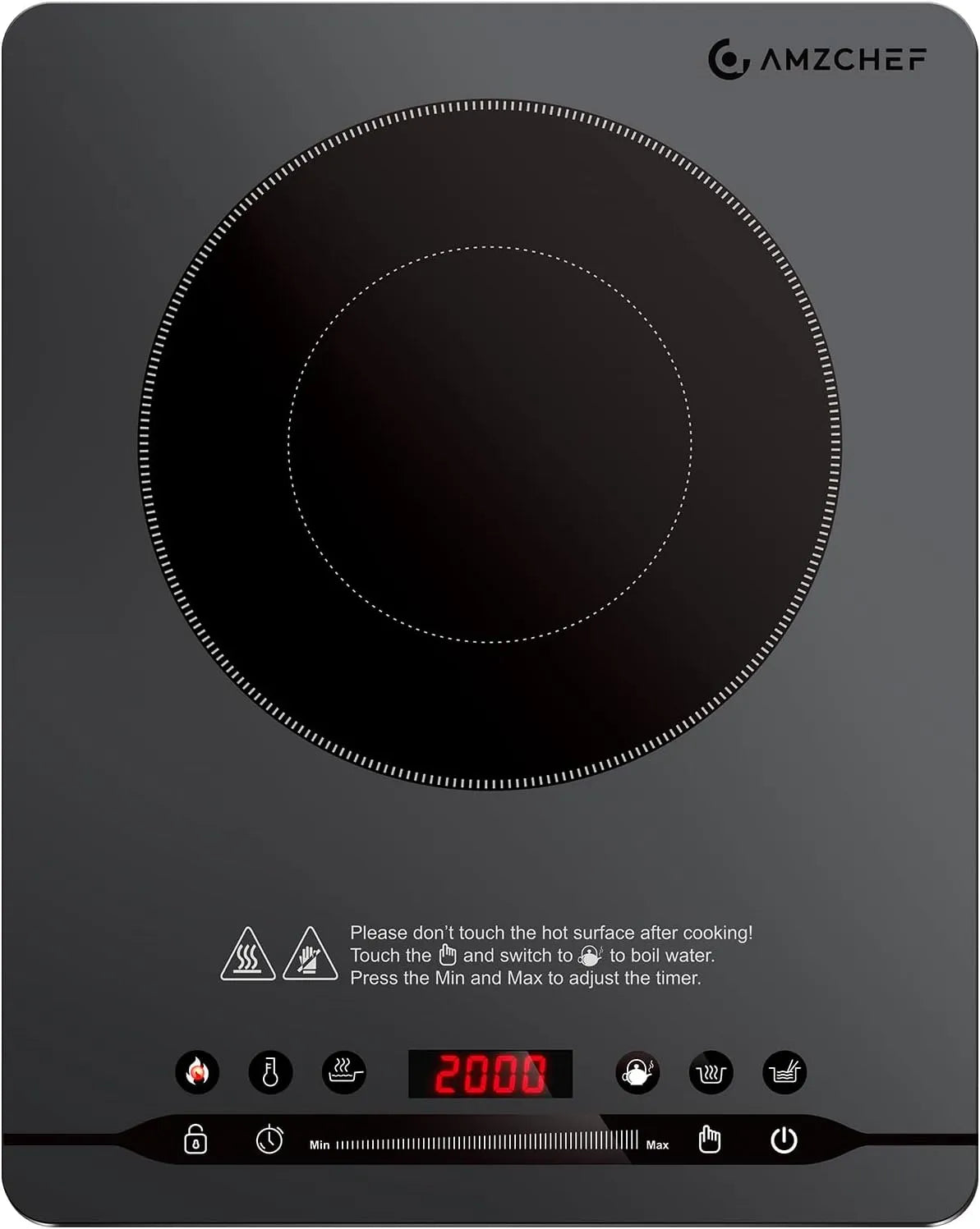 Piano cottura a induzione, 2000 W, 4 programmi, 42 dB, piastra a induzione, AMZCHEF, portatile, 2 zone di temperatura, grigio, 4cm Design Sottile