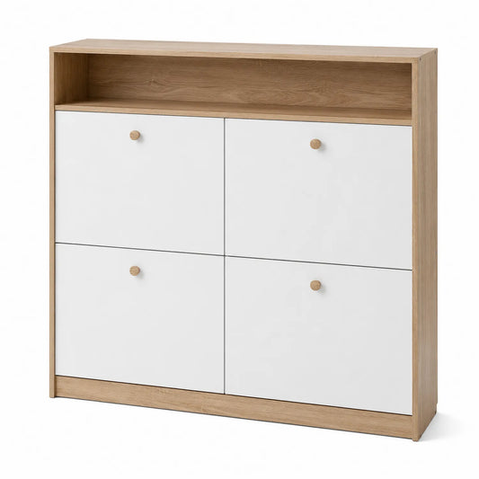 Scarpiera in Legno e Bianco, 4 Ante, 90x100x25 cm