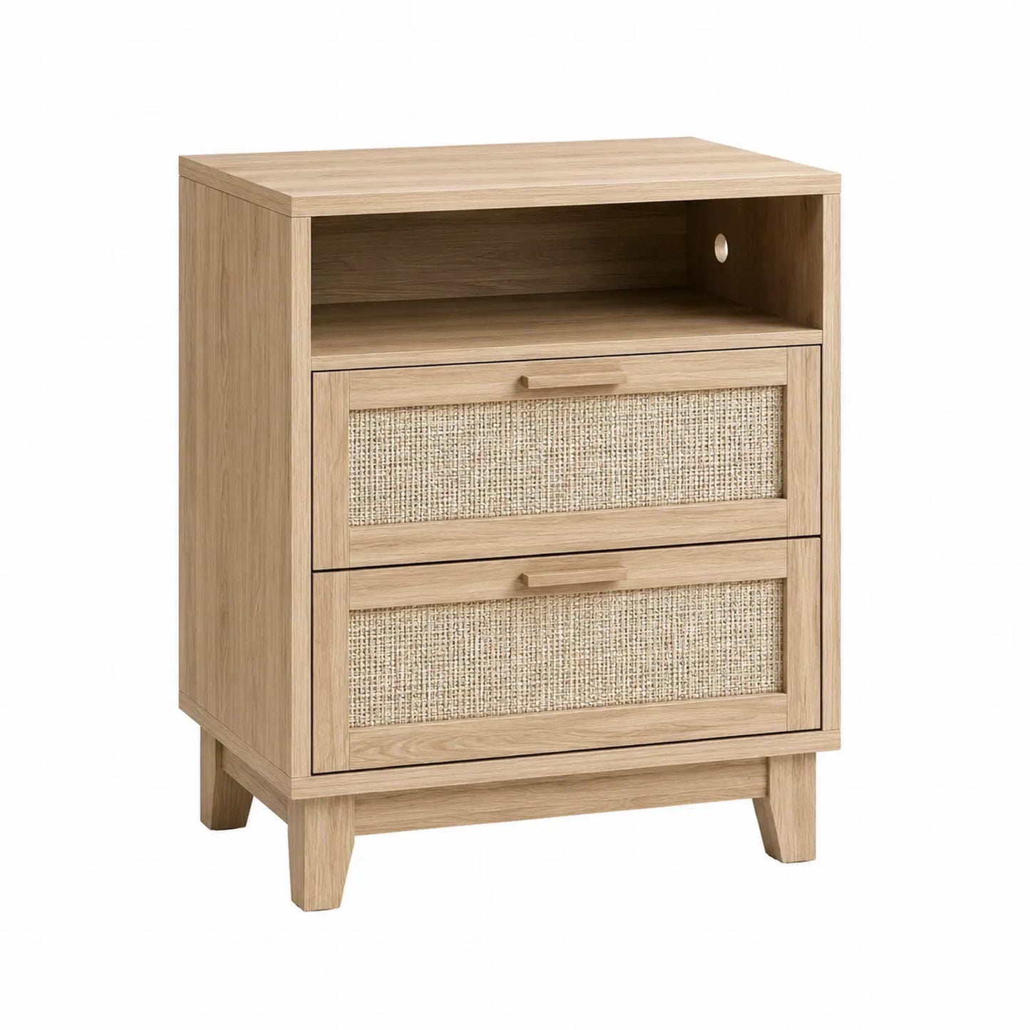 Comodino in legno con cassetti in rattan naturale 60x40x70 cm
