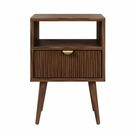 Comodino in Legno Marrone con Cassetto e Vano Aperto 45x30x60 cm