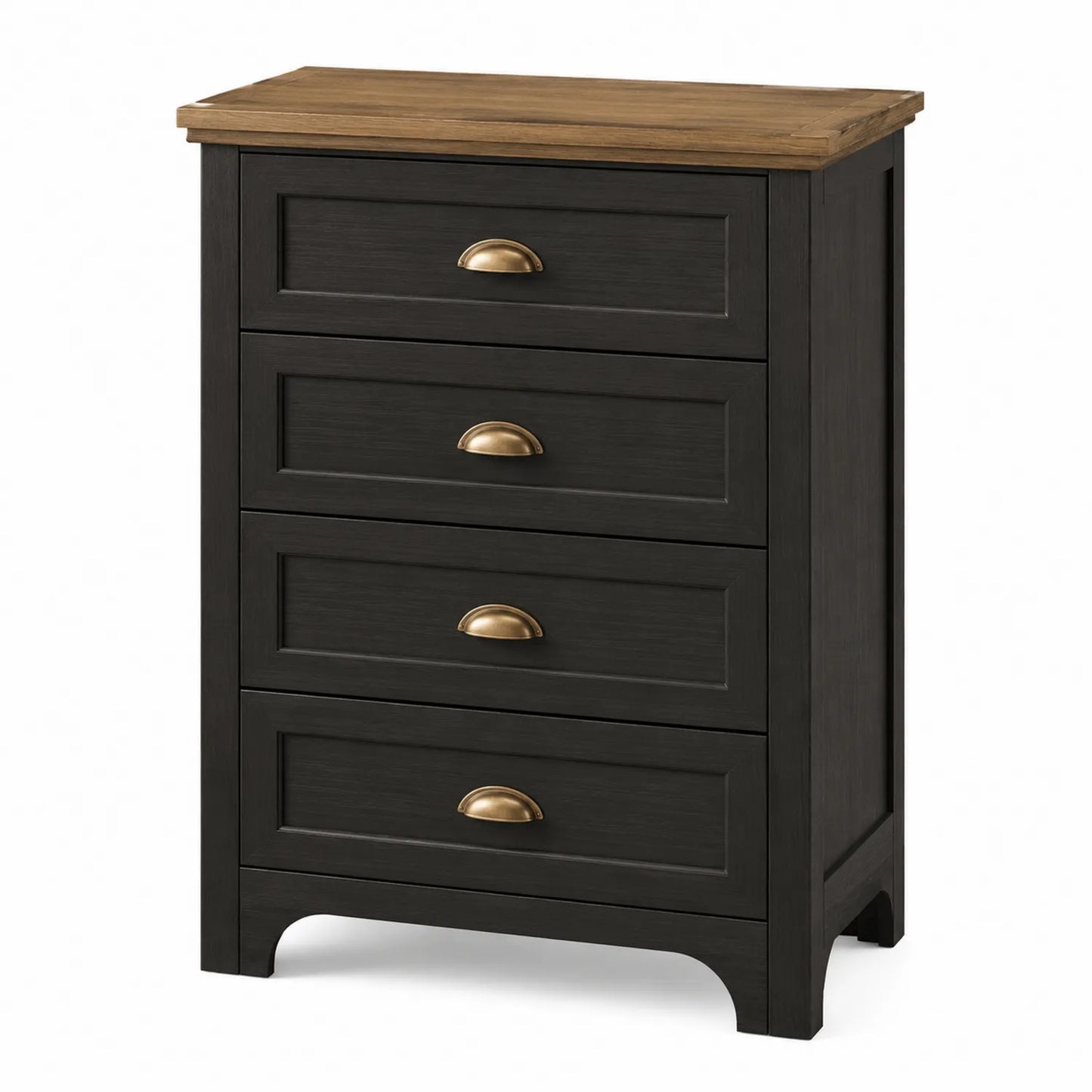 Cassettiera in legno massello nero con maniglie in bronzo