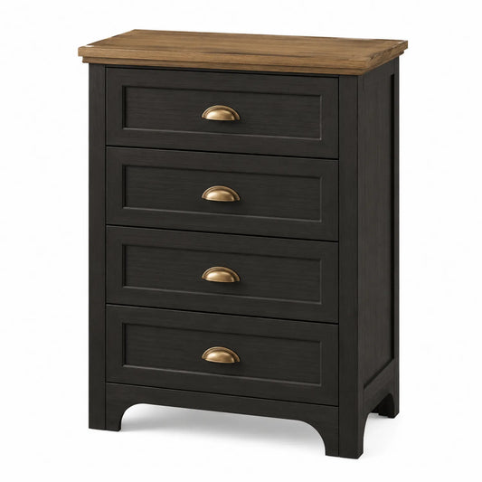 Cassettiera in legno massello nero con maniglie in bronzo