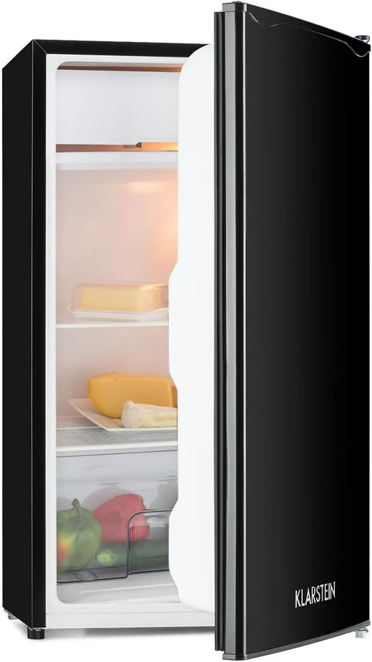 Klarstein Frigorifero, 90 L, classe energetica E, vano congelatore, nero, 2 Ripiani in Vetro, 5 Livelli di Temperatura, Capacità del Frigo: 90L