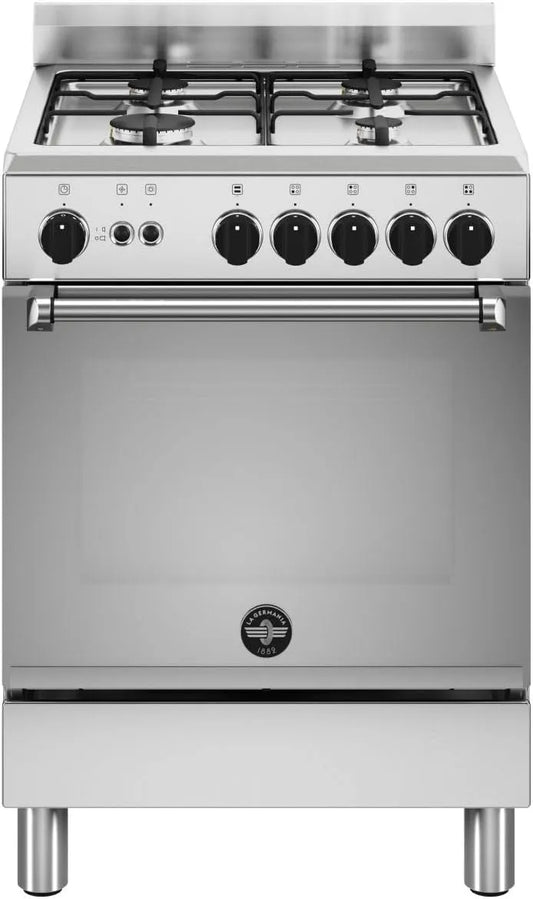 Cucina con forno AMN664GXV, classe energetica E, acciaio inox, 60x60, colore Inox, La Germania AMN664GXV - Cucina a gas con forno