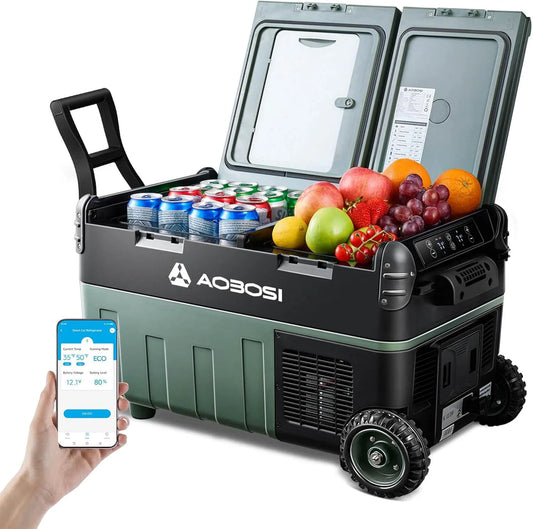 Frigorifero portatile 12, 24V 100-240V, 30 L, -20 a 20 °C, 24 V, USB, mini frigo portatile, Illuminazione a LED, Frigo da Campeggio con APP, Dual Zone