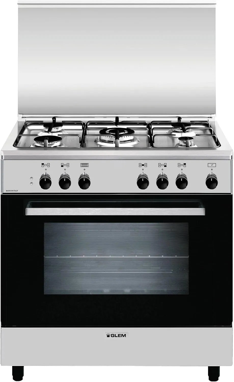 Piano cottura a gas, Glem A855EI, acciaio inox, fornello a gas, nero, Acciaio inossidabile Gas A