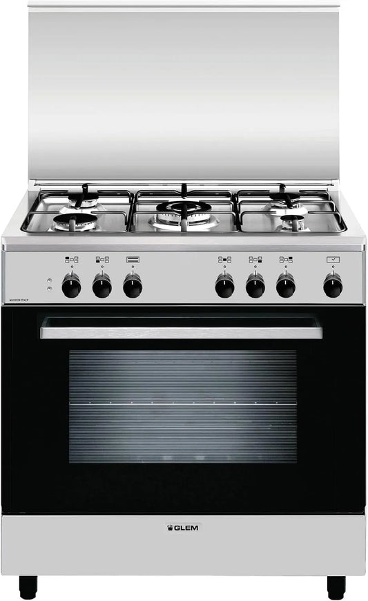 Piano cottura a gas, Glem A855EI, acciaio inox, fornello a gas, nero, Acciaio inossidabile Gas A