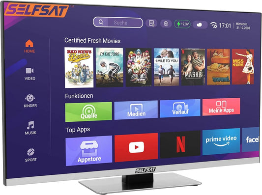 Smart TV cm, 24, 60 cm, televisore, Wi-Fi, senza cornice, Bluetooth, DVB-S2, SELFSAT Smart TV LED 1260