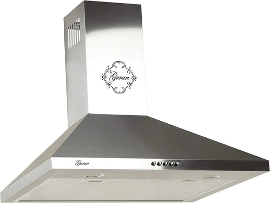 Cappa aspirante, 60 cm, 1000 m3/h, cappa da cucina, 3 velocità, montaggio a parete, acciaio inox, nero, Gurari 147 Inox 60, LED