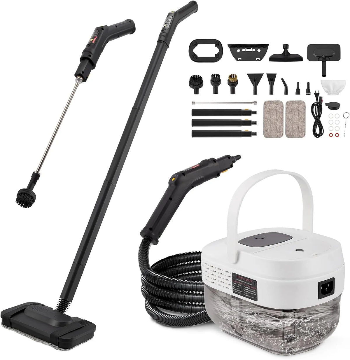 Pulitore a vapore 1600ml, 2500 W, portatile, ampio serbatoio, uso su pavimenti, cucina, auto, finestre e divano, 2500W ad Alta Pressione Serbatoio