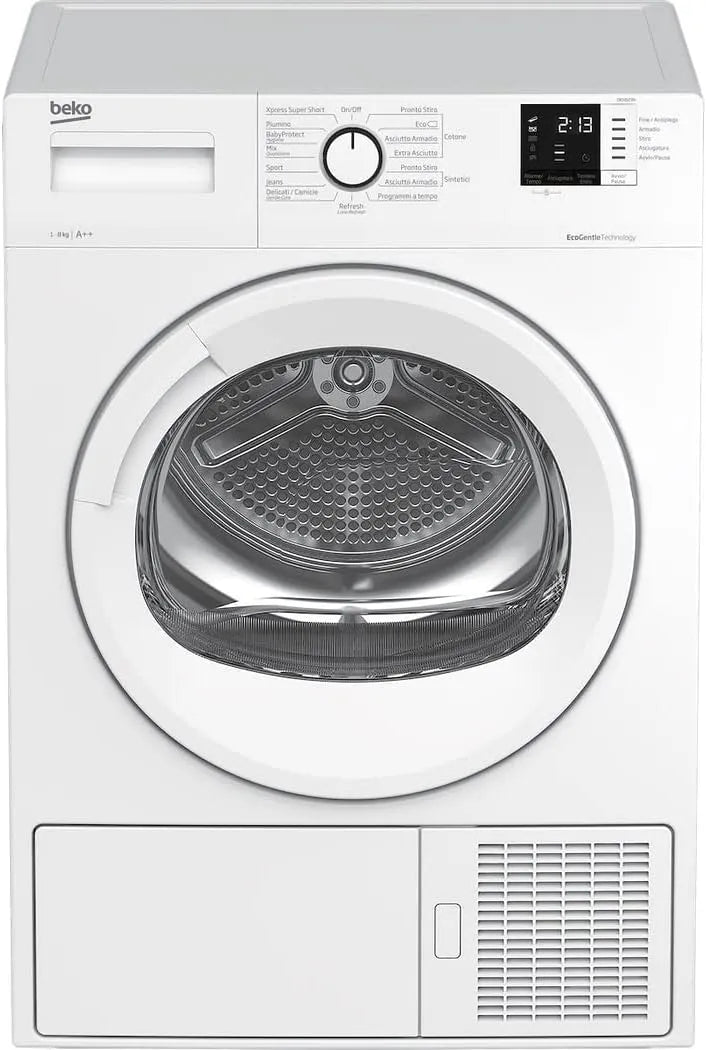 Beko DRX823N 0-24h Asciugatrice, 84, 6x59, 7x56, 8cm, 8 kg, classe energetica A, bianco, Beko - DRX823N - Asciugatrice Standard 8kg, Display Digit