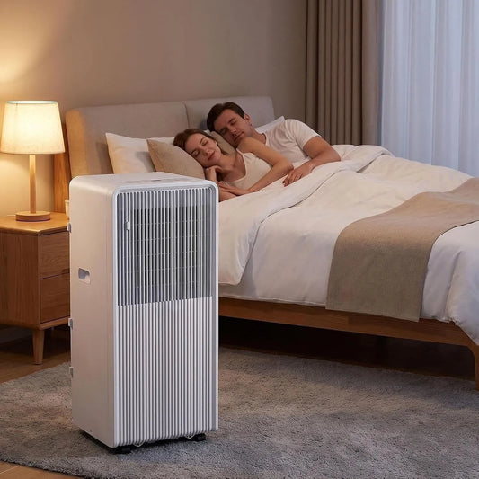 Condizionatore 24H, 48 dB, portatile, timer, unità AC Silenziosa 48dB per Casa e Ufficio, 10000 Btu, Telecomando con Deumidificatore e Kit Finestra