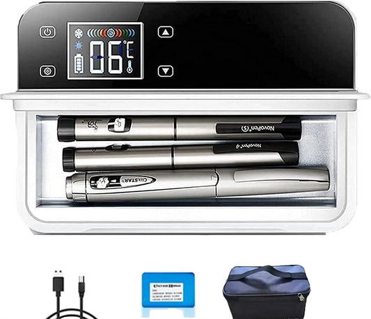 Frigorifero portatile, 2 a 8 °C, USB, auto, trasporto di insulina e farmaci, mini frigo portatile, Smart Box Ricaricabile con Display a LED, Batteria