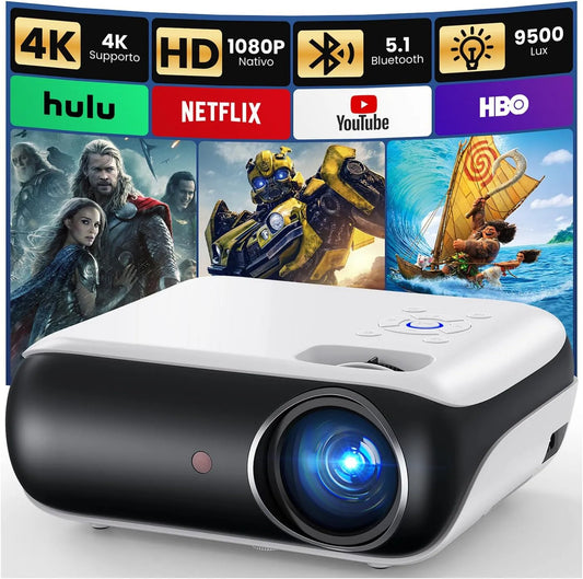 Smart TV 1080P Stick, USB/PS5, Laptop, televisore, 4K UHD, HDMI, portatile, esterno, Bluetooth, Full HD, HAPPRUN H1 Proiettore 4K, Videoproiettore