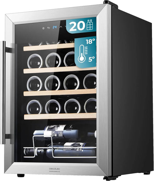 Cecotec Bolero GrandSommelier 2050 Frigorifero, 24 bottiglie, 5 a 18 °C, 2 zone di temperatura, acciaio inox, alte prestazioni, funzionamento