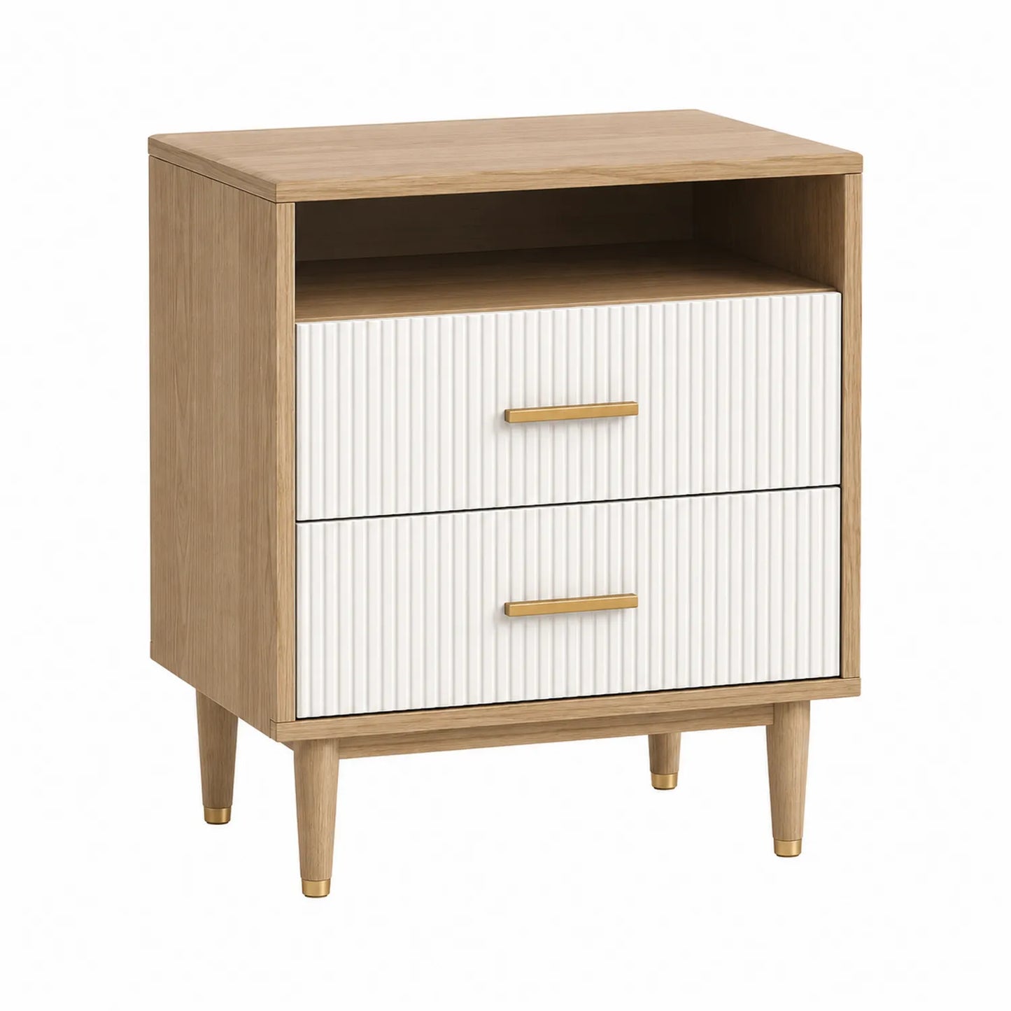 Comodino con 2 cassetti in legno e MDF, color Rovere/Bianco, 60x40x30cm