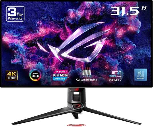ASUS PG32UCDP Monitor, 03 ms, 240 Hz, funzioni gaming, 4K UHD, Full HD, OLED, USB, schermo PC, nero, VESA DisplayHDR 400 True Black, FHD 480, ASUS ROG