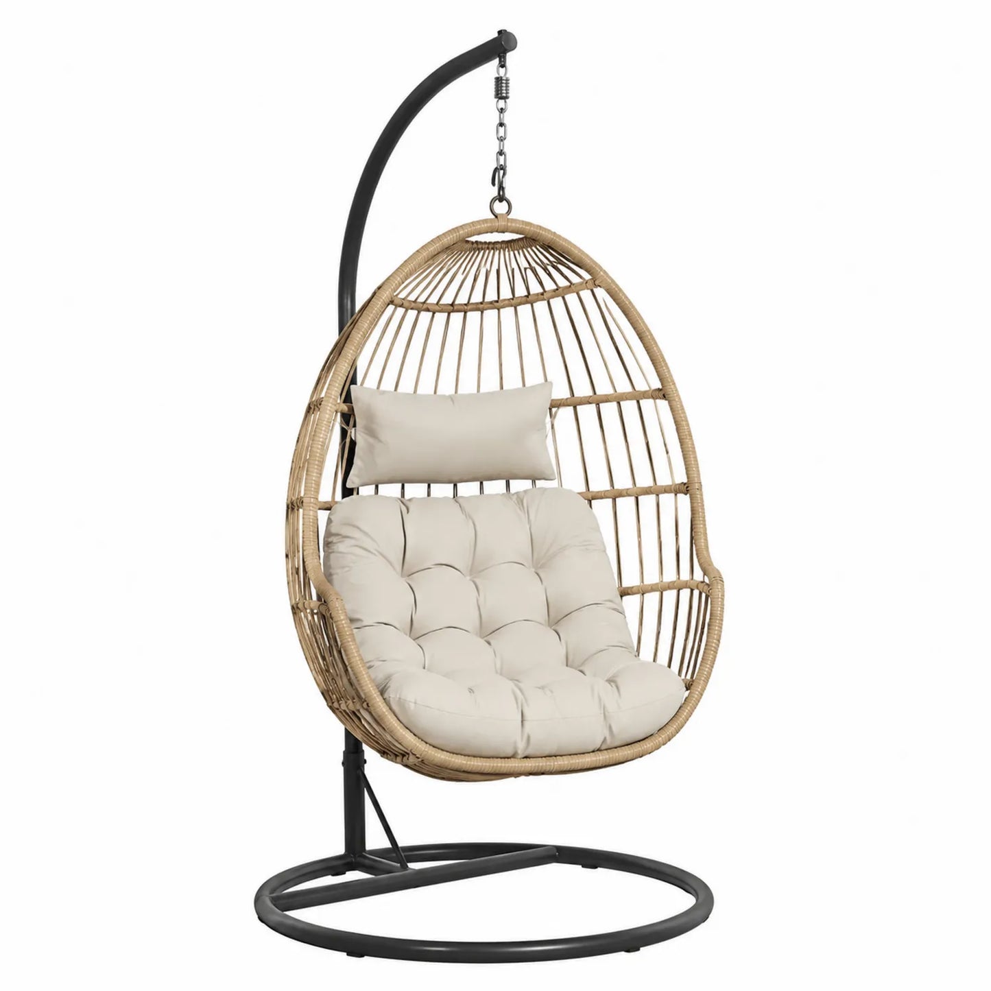 Sedia Sospesa da Esterno in Rattan e Acciaio Beige