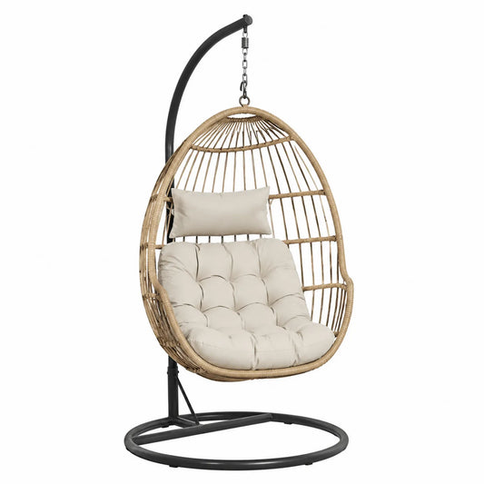 Sedia Sospesa da Esterno in Rattan e Acciaio Beige