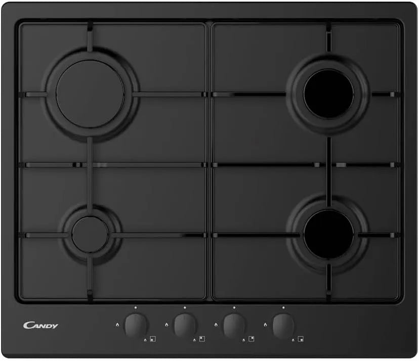 Piano cottura a gas, 60 cm, 4 fuochi, fornello a gas, nero