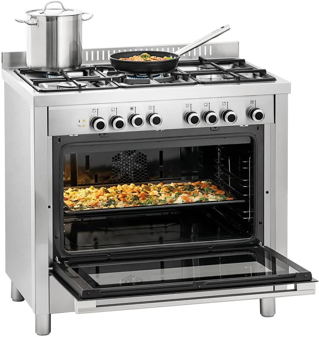 Forno elettrico, 5 fuochi, industriale, professionale, ristoranti, MBH, MBH - Cucina industriale a gas con forno per ristorazione. Cucina