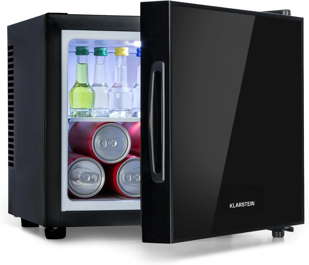 Klarstein Frigorifero, 9 L, 31, 5 x 30.3 x 33.5 cm, 5 a 15 °C, libera installazione, nero, 9 Litri, KLARSTEIN Happy Hour Mini Frigo - Minibar Compatto