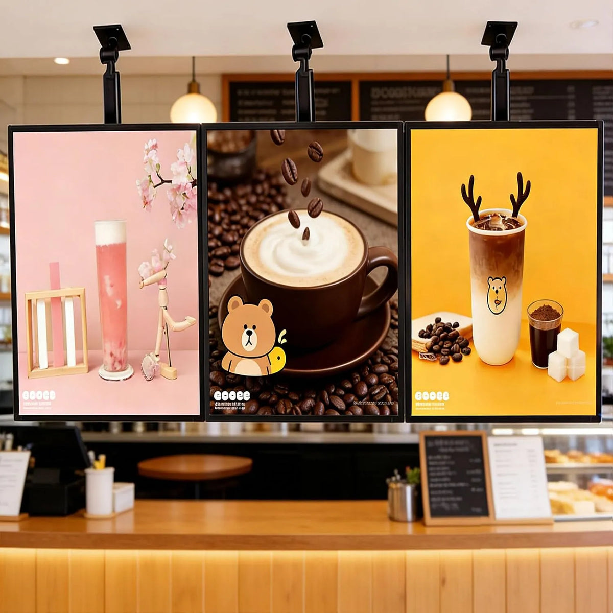 Display digital signage, display pubblicitario, montaggio a parete, visualizzazione pubblicitaria digitale, LED Menu Light Box, Altezza e Inclinazione