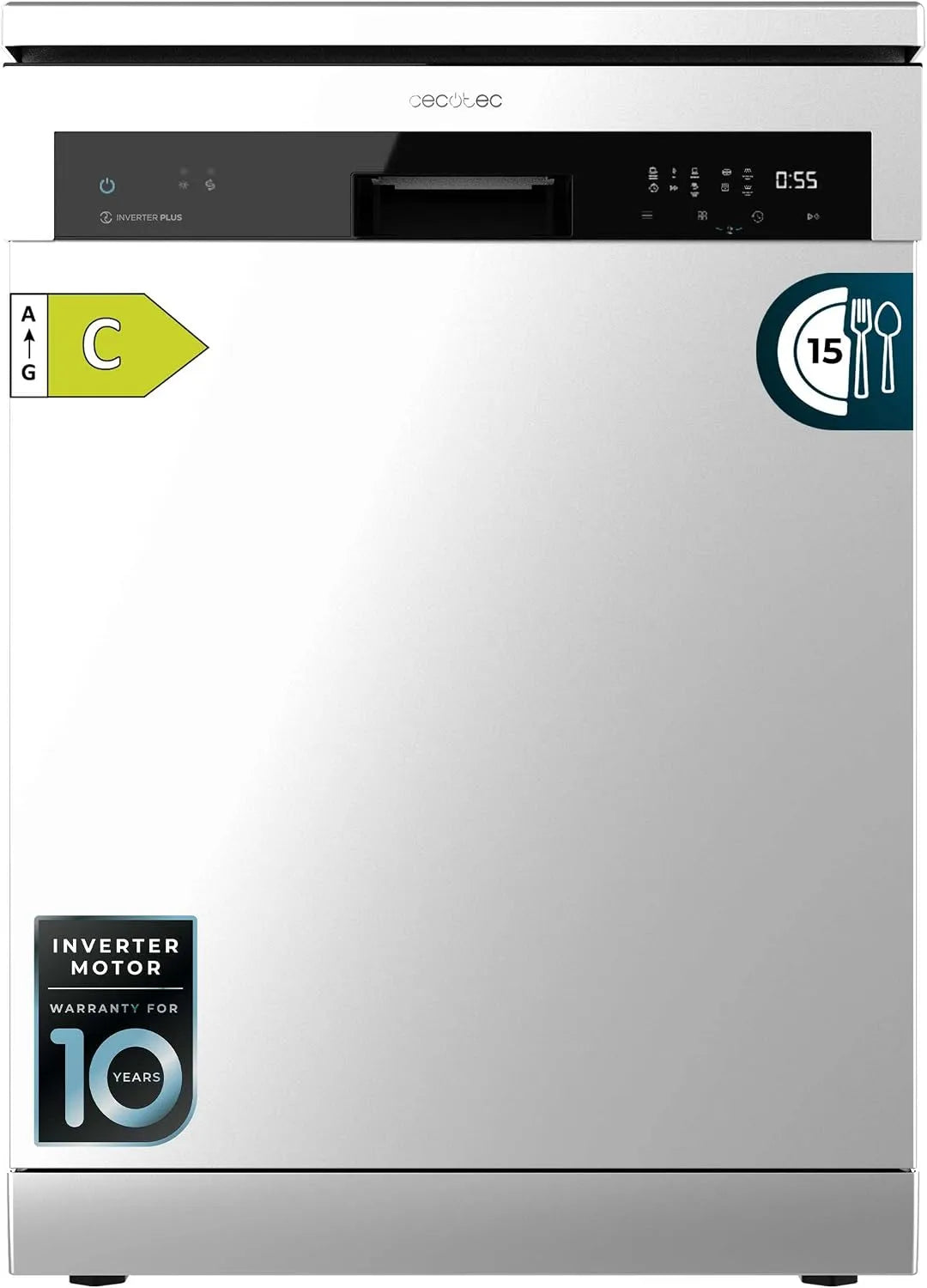 Cecotec Bolero Aguazero 6500 Lavastoviglie, 60 cm, 6 programmi, libera installazione, Inverter, acciaio inox, 3 ° Vassoio, Dry+, Auto Open