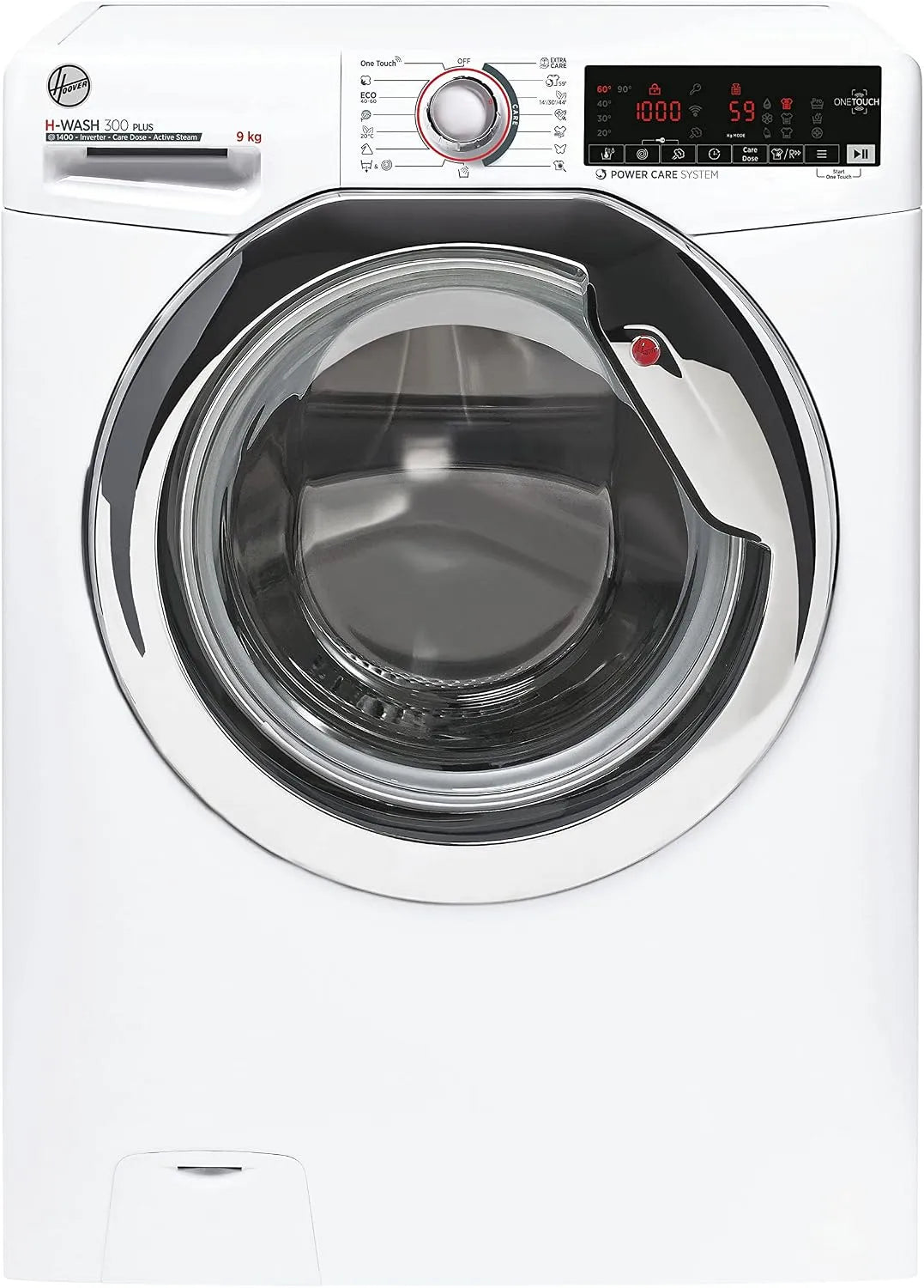 Hoover H3WSD49TAMCE/1-S Lavatrice, 85 x 60 x 53 cm, 9 kg, classe energetica A, Inverter, vapore, bianco, KG Mode Ciclo in Base al Peso, 1400 Giri