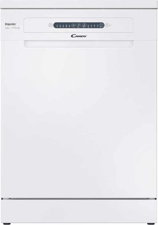 Candy 3E9E0W Lavastoviglie, 59, 7 x 59, 8 x 85 cm, 8 programmi, classe energetica E, libera installazione, Inverter, bianco, Ciclo Rapido 49 Min