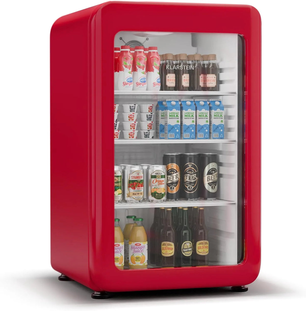 Klarstein Frigorifero, 115 L, 0 a 10 °C, classe energetica E, rosso, LED, 115L, Klarstein Audrey Evo - Frigorifero per Bevande, Frigo per Bibite e