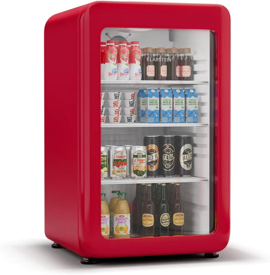 Klarstein Frigorifero, 115 L, 0 a 10 °C, classe energetica E, rosso, LED, 115L, Klarstein Audrey Evo - Frigorifero per Bevande, Frigo per Bibite e
