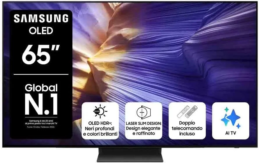 Samsung 4KVision QE65S94FATXZT Smart TV, 144 Hz, televisore, 4K UHD, OLED, audio Dolby, NQ4 AI Gen3 Processor, Dolby Atmos & OTS Lite, 2025, LaserSlim