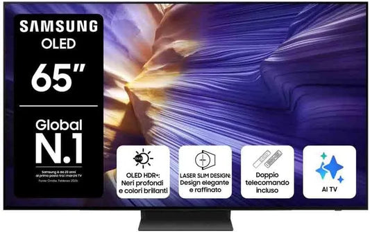 Samsung 4KVision QE65S94FATXZT Smart TV, 144 Hz, televisore, 4K UHD, OLED, audio Dolby, NQ4 AI Gen3 Processor, Dolby Atmos & OTS Lite, 2025, LaserSlim