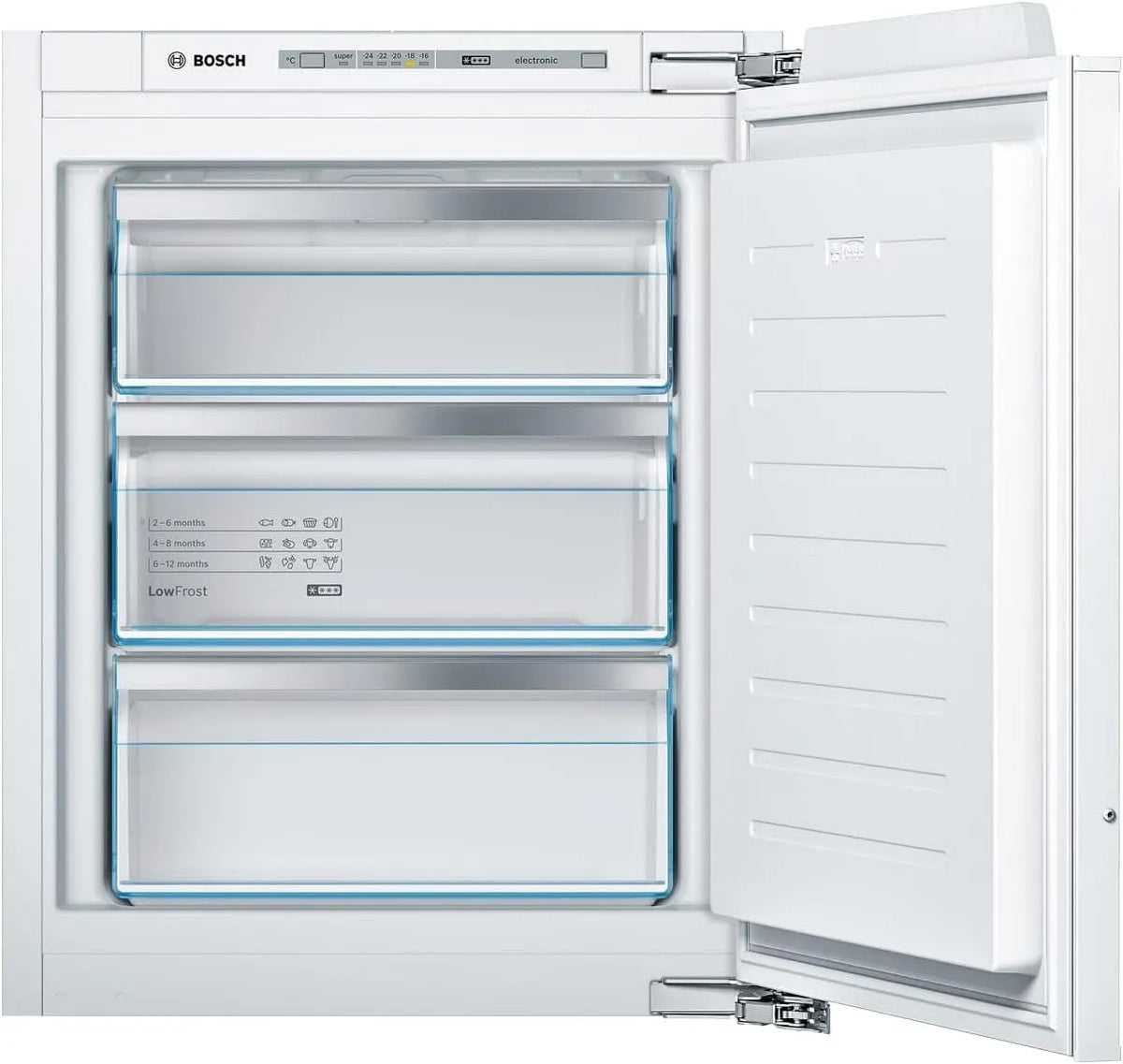 Bosch Serie 6 GIV11ADC0 Congelatore, 70 L, da incasso, vano congelatore, freezer verticale, 95 kWh, anno, FreshSense, 72 x 5, EEK C, 72 x 56, LowFrost