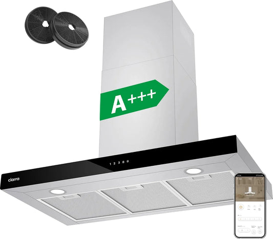 CIARRA ASS9102 650m3, h Cappa aspirante, 90 cm, 650 m3/h, classe energetica A, cappa da cucina, touch, Aria Ricircolata 4 Velocità Livelli Controllo