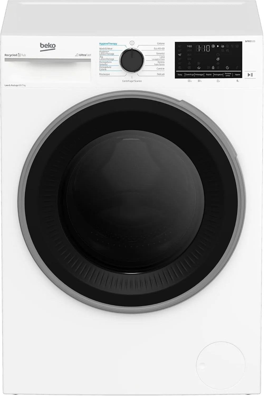 Beko BDT510744S 10, 7Kg Lavasciuga, 7 kg, classe energetica D, lavatrice, asciugatrice, vapore, touch, Inverter, vasca in plastica PET riciclata